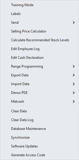 Back Office Menus