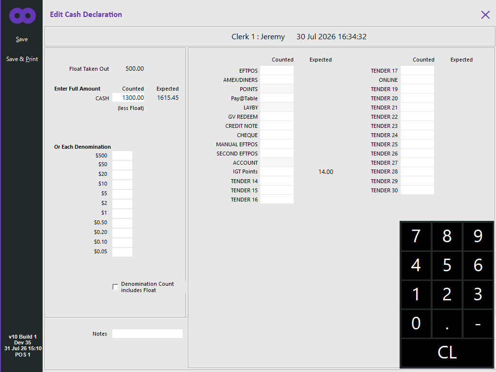 Edit Cash Declaration