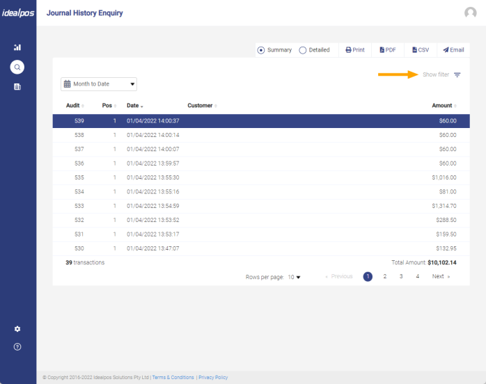 Idealpos Online Journal Enquiry Search and Navigation Features