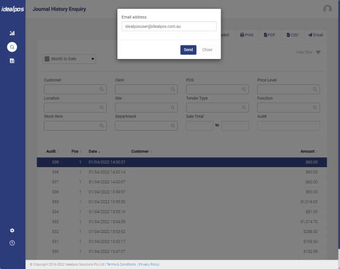 Idealpos Online Journal Enquiry Search and Navigation Features
