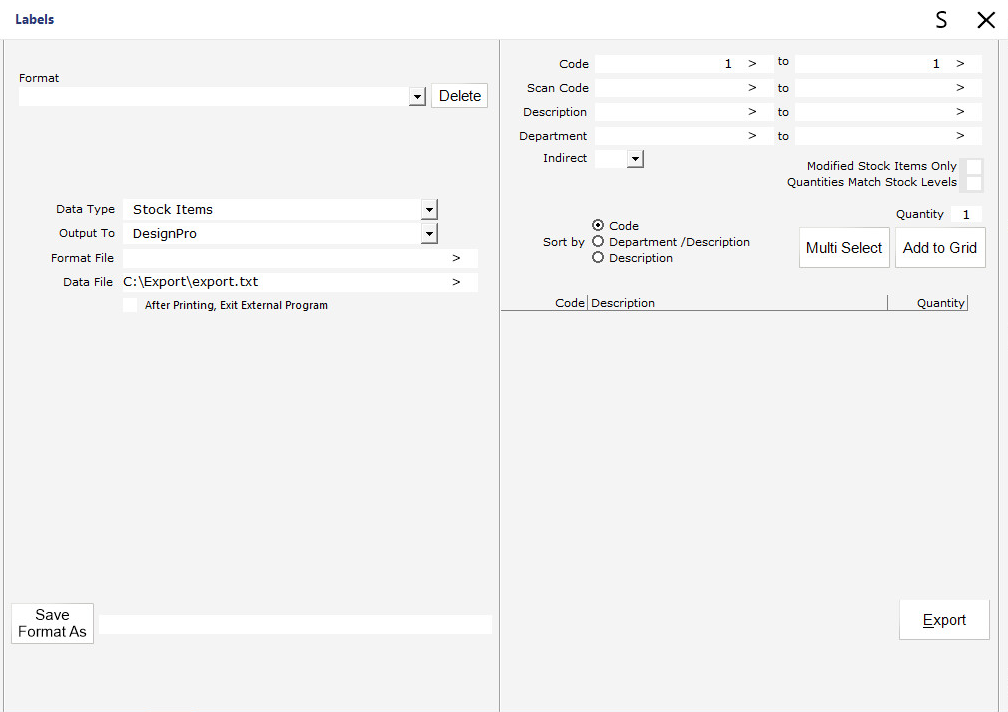 Export Label to Format File
