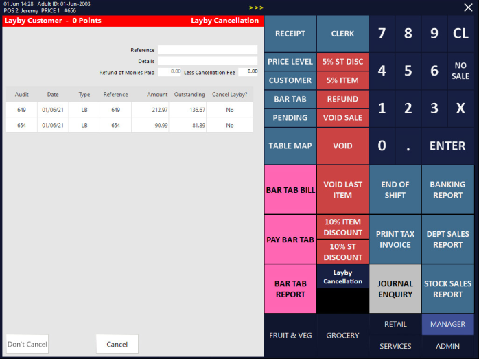 Cancel a Layby/Cancel a Layaway