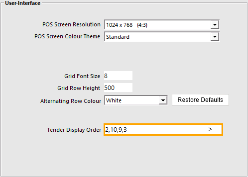 Tender Display Example POS Settings
