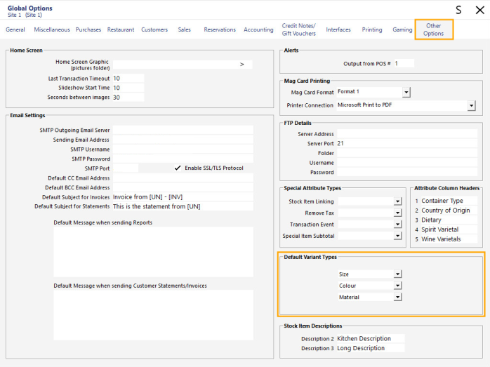 Configuring Variant Types/Options