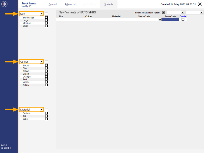 Configuring Variant Types/Options