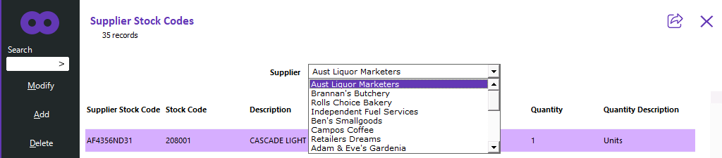 Supplier Stock Codes