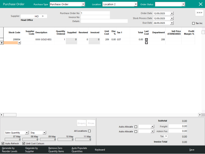 Purchase Order Screen Overview