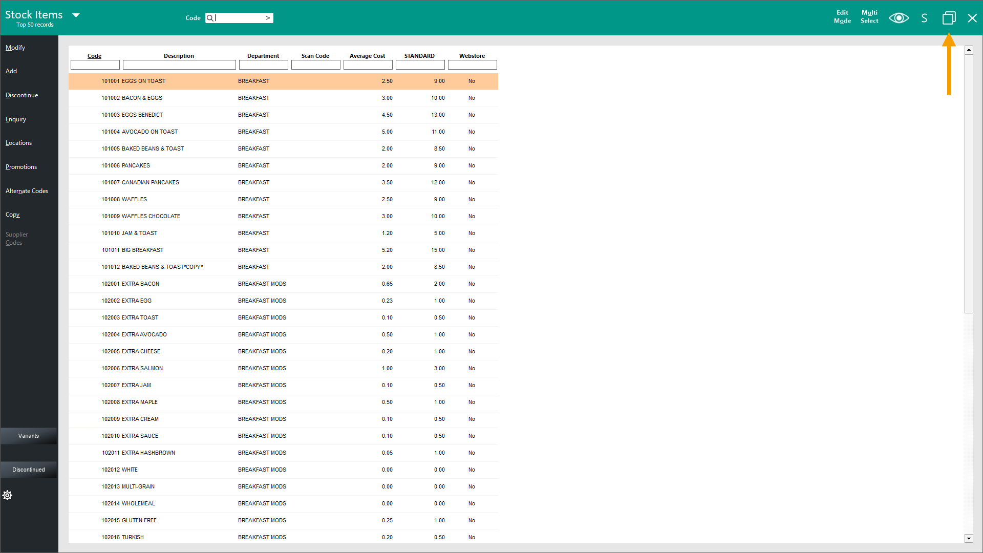 Stock Items in Idealpos