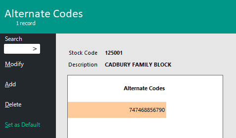 Alternate Codes